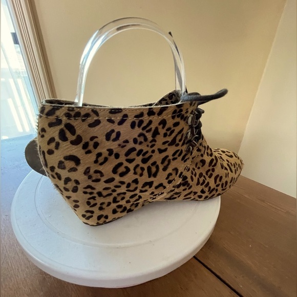 Kate & Mel Horsehair Leopard Print Hidden Wedge Booties 8 - Picture 2 of 9